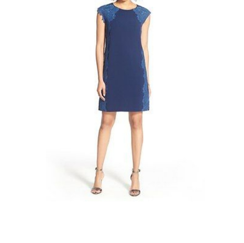 Maggy London Lace & Crepe Shift Dress Size 4